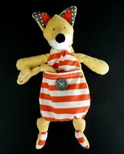 *.DOUDOU PLAT CHICCO RENARD JAUNE ORANGE ROUGE RAYE BLANC BOUTON AT.TETINE NEUF*