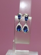Boucles D'oreilles Or 14 Carats Saphirs Et Diamants