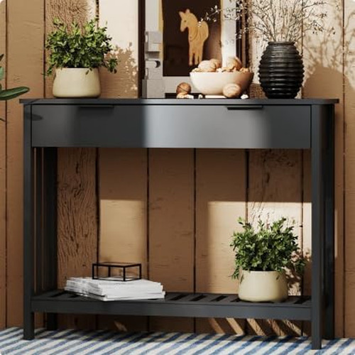 Black narrow console table - console,