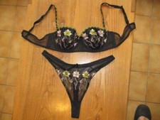 ENSEMBLE DE LINGERIE FINE VALEGE DENTELLE & BRODERIE SLIP TAILLE S HAUT 85C NEUF