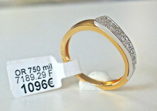 Bague or bicolore 18 carats neuve femme pavé 16 diamants jeune fille joaillerie