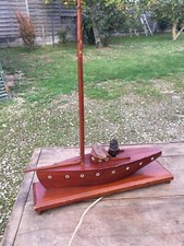 ANCIENNE LAMPE BATEAU VOILIER BOIS ACAJOU VINTAGE MAHOGANY SAILING BOAT LAMP 