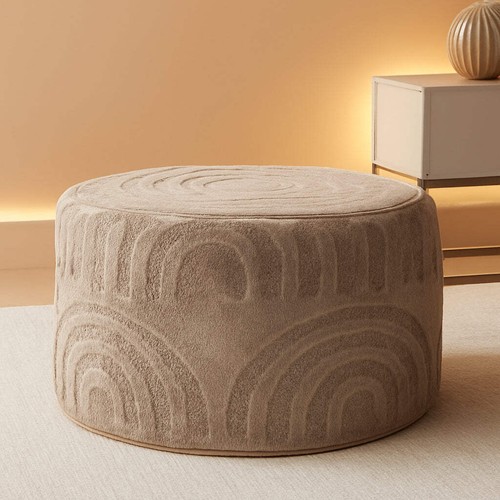 Khaki round ottoman - round, pouf