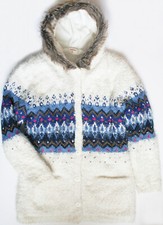 CATIMINI manteau chaud en maille COMME NEUF doublé polaire capuche, fille 12 ans