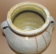 -PETITE  CRUCHE POT A GRAISSE CONFIT TERRE CUITE XVIII intérieur émail vert déco