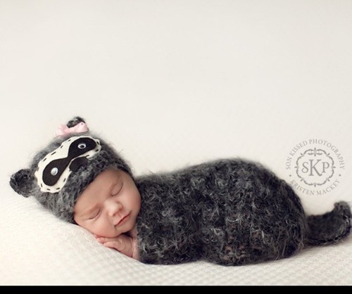 Knit raccoon baby hat - knit, and