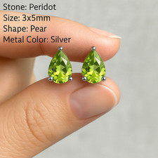 Véritable Péridot Pierre Panier Ensemble Clous D'Oreilles en Argent 925 Poire