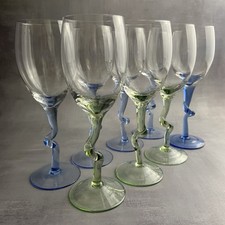 8 verres à pied vin eau verre soufflé pied torsadé coloré bleu ou vert ~20cm