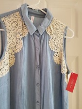 NWT Xhilaration light blue sleeveless  blouse with crochet trim size M 