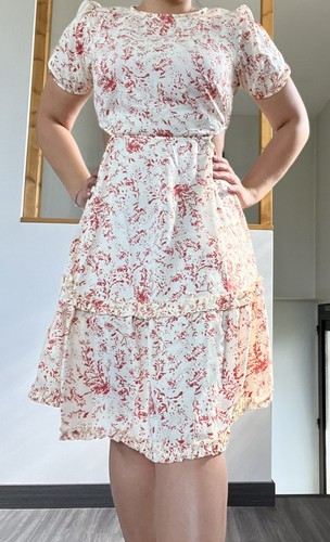 Robe beige rouge fleurs - et,