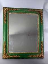 Miroir ancien cadre bois stuc vert et doré 73x62 cm C626