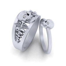 Doctor Logo Gothique Tête de Mort Assorti Couple Bague Parure Imitation Diamant