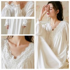 Coton Femme Chemise de Nuit Pyjama Ruffles Lolita Fille Broderie Rétro