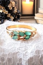 Bague émeraude et diamants taille 52 vintage alliance doré