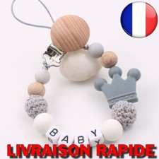 Chaîne Sucette Anti Chute Silicone Bébé Enfant Bijoux Baby Anneau Dentition Bois