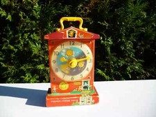24 ⚜  Ancienne Horloge Music Box Teaching Clock Fisher Price Vintage Model 1962