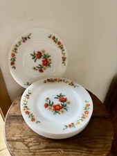 Vintage Lot De 6 Assiettes À Dessert Fleurs Oranges Et Jaunes Arcopal