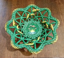 Imposante  coupe céramique tressée type Massier  décor oiseaux DN4892