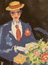 Tableau ancien estampe gravure illustration couleur portrait femme costumée