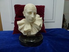 buste en albatre sculpté par Febo Trafeli,Pierrot triste,H 22cm+ socle marbre