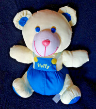 CAI1/ PELUCHE VINTAGE OURS BLEU JAUNE PLUFFY  STYLE PUFFALUMP  24 cm TBE