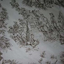 Tissu Coton fin blanc imprimé toile de jouy marron en 2.80 m de large