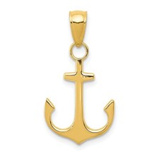 Pendentif Charm Ancre En Or Jaune 14K Solide Poli