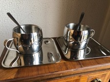 2 TASSES A CAFE ET SOUS TASSE AVEC CUILLERES INOX TRAMONTIN A BRAZIL VINTAGE