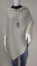 Cachemire Poncho Gris Clair Fait à la Main Cape Enveloppant Taille Unique