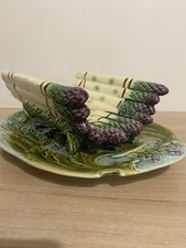 magnifique ancien plat et sous plat a asperge barbotine Onnaing Sarreguemines ..