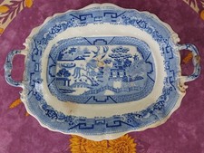 Plat Corbeille Rectangulaire Faience Bordeaux David Johnston Oiseau Bleu 31,5cm