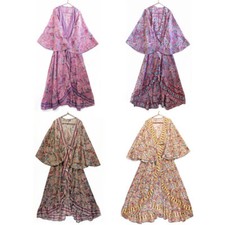 Robe longue en soie à manches