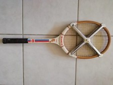 ancien vintage raquette de tennis racket en bois marco avec presse zephyr