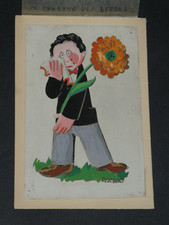 Dessin original à la gouache, maquette carte postale Bernard Aldebert "Le souci"