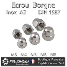 Ecrou Borgne Hexagonal, Inox A2, DIN 1587, M3 M4 M5 M6 M8, Lot 5 à 100pcs