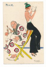 CPA Illustrateur LAHAYE NICE – Homme sur transat avec bébé et femme lisant