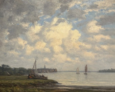 BATEAUX ST POL DE LÉON signé BRUGAIROLLES tableau peinture mer marine BRETAGNE