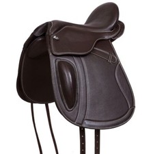 Selle de dressage sans arçon 1137 marron avec surpiqûres légères