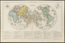1860ca - Mappemonde - Carte géographique scolaire ancienne du monde