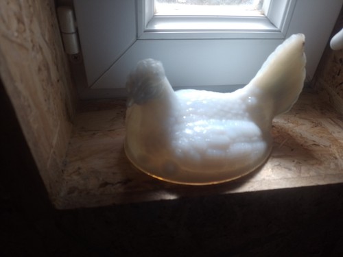 Ancien couvercle poule opaline - couvercle,