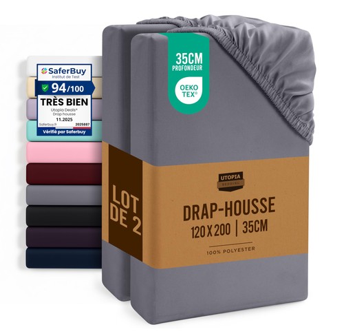 Lot drap housse gris - -,