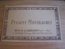 étiquette vin ancienne Puligny Montrachet Roux Lambert wine label bourgogne