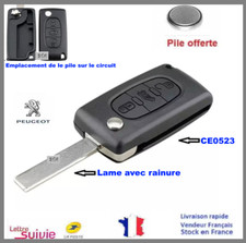 Coque Boitier CLE PLIP  Peugeot Partner EXPERT: CE0523 3 BTS Lame avec rainure 