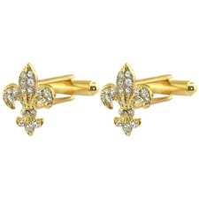 Fleur De Lis Design Diamant Boutons Manchette pour Hommes En 14K or Jaune Sur