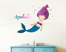 Multi Color Mermaid Wall Decal, Mermaid Sticker, Kids Name, Nursery Decor ga87
