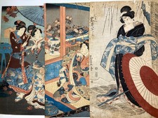 Lot de 3 Estampes Japonaises Authentiques ( Toyokuni I et III à confirmer)