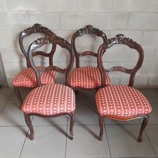 Lot 4 Chaise Antique Bois Découpé Artisanat Doublure Rouge Italie Premières 900