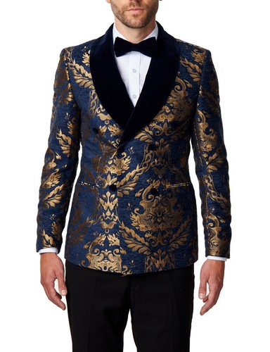 Brocart bleu marine - or,