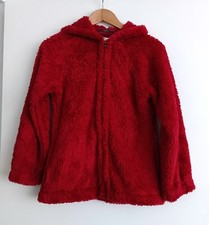 Veste gilet poilue rouge a capuche. Etam. Taille S