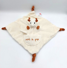 Doudou plat VULLI Sophie la girafe écru marron beige attache tétine tissu envers